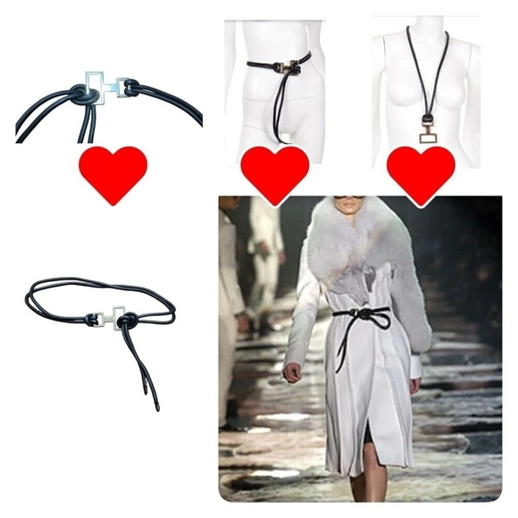 Seventy Black Leather Rope Belt or Necklace w Silver Meta main image 9